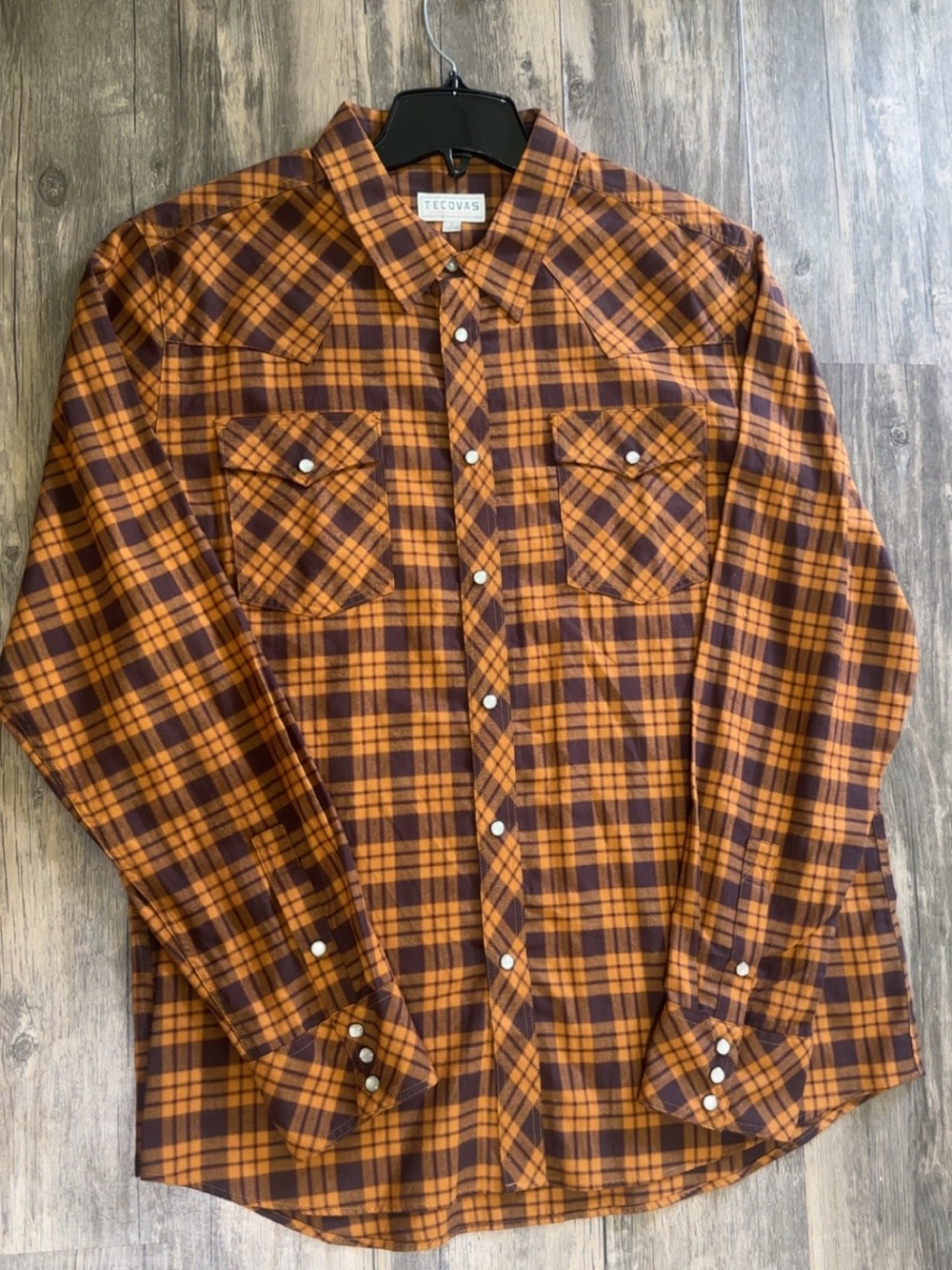 Tecovas Brown & Orange Plaid Western Snap Shirt